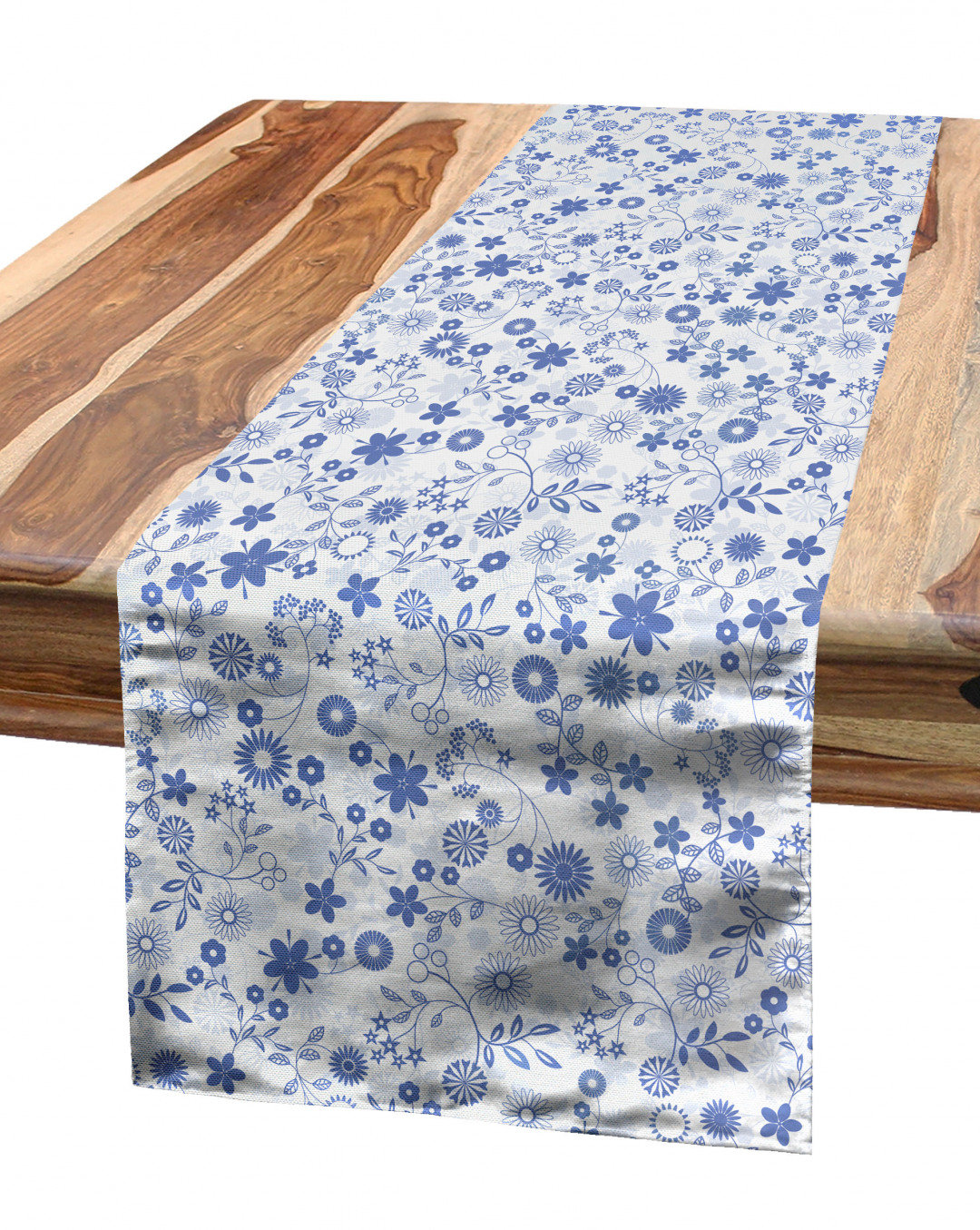 blue and white table runner