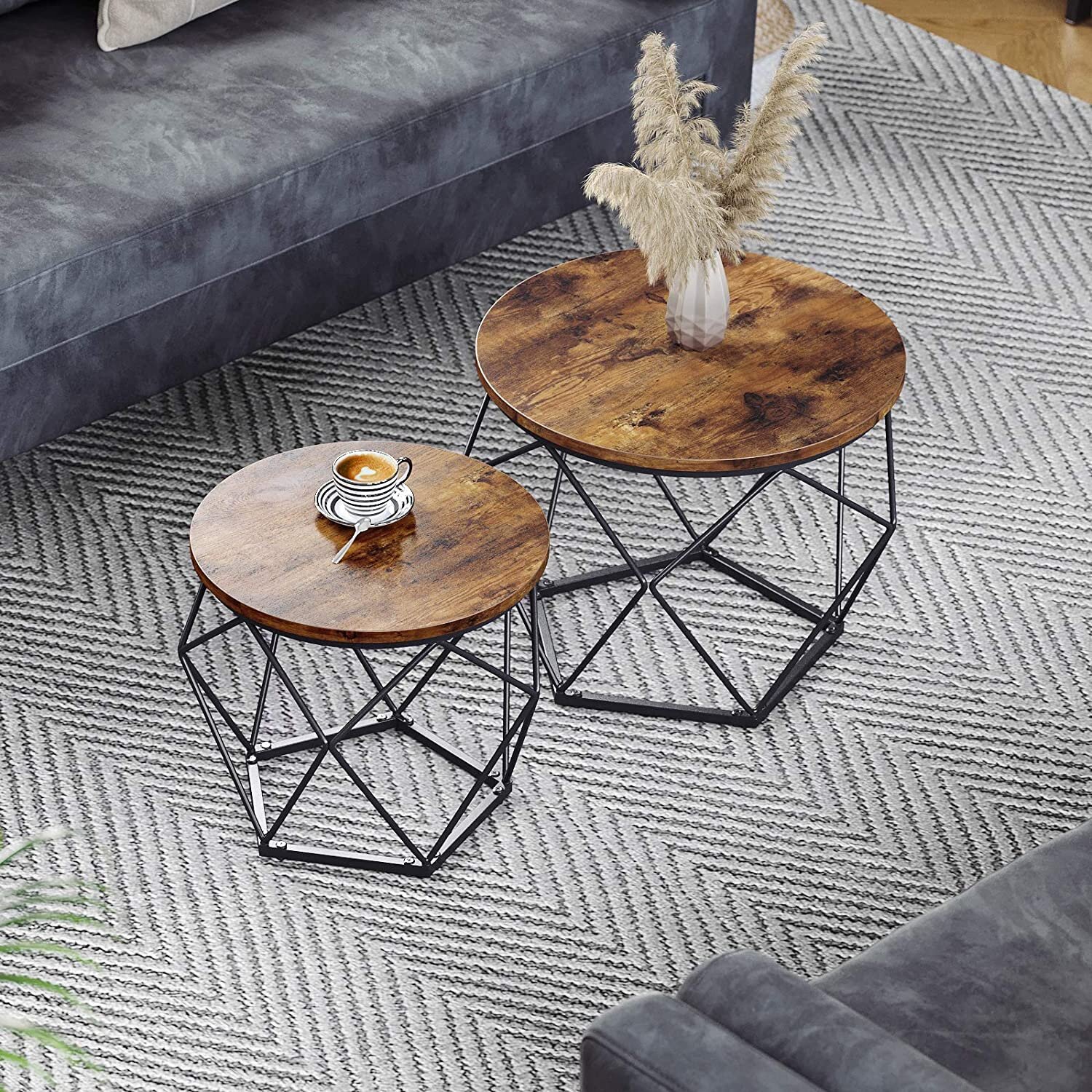 rustic geometric nest tables