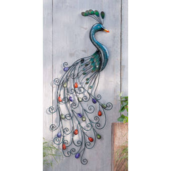 Metal Peacock Wall Art Large 30 Home Kitchen Outdoor Patio Decor
