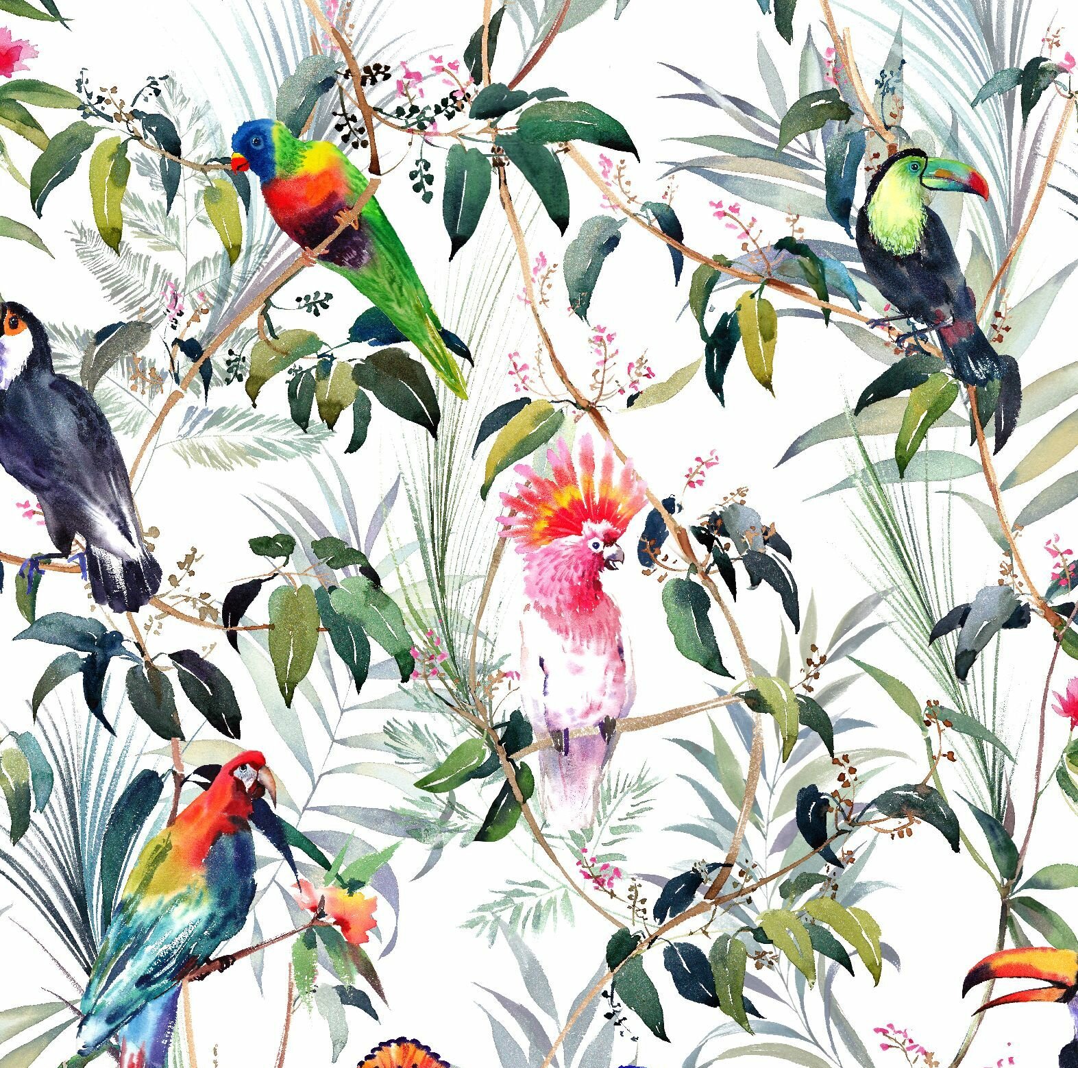 Yasuni Oriental Tropical Bird Wallpaper Pink Holden Decorating Centre  Online