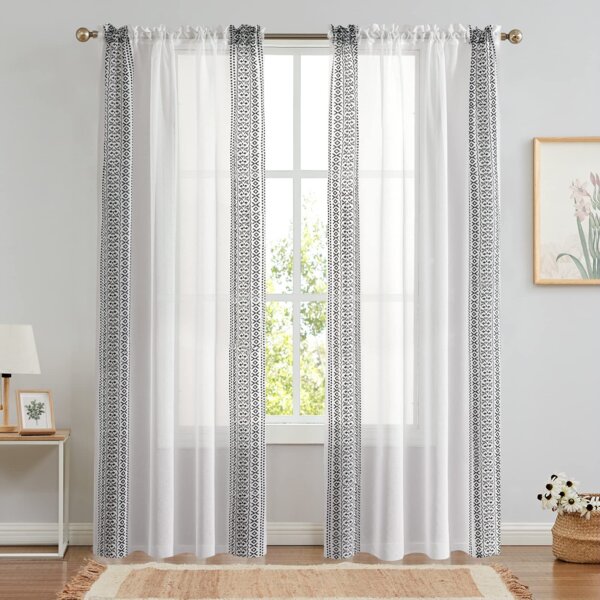 2 Elegance Panels Sheer Window Curtains Drapes Set 84" Long Rod Pocket Solid 