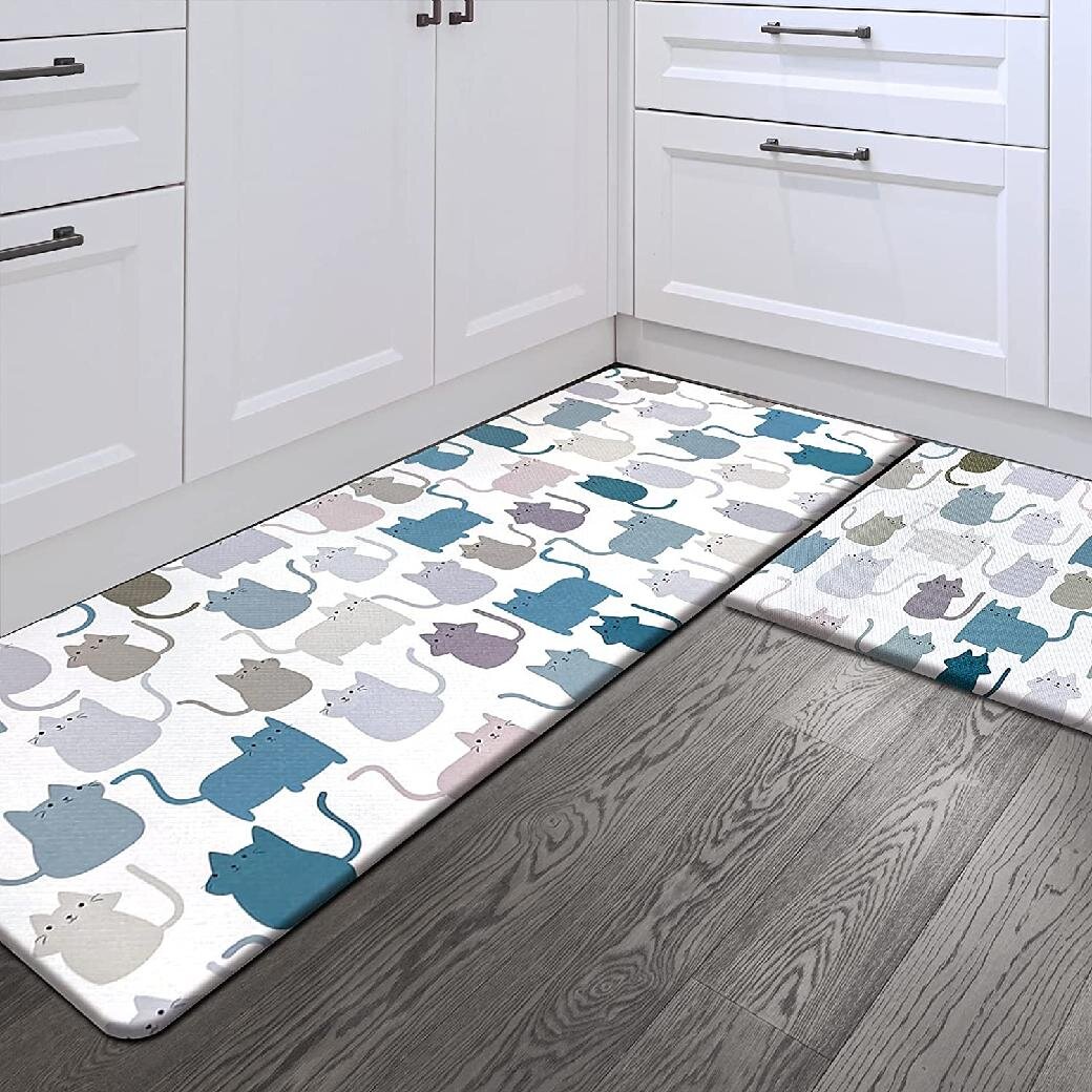 2 Piece Anti Fatigue Kitchen Rug Thick Cushioned Kitchen Floor Mats Waterproof 
