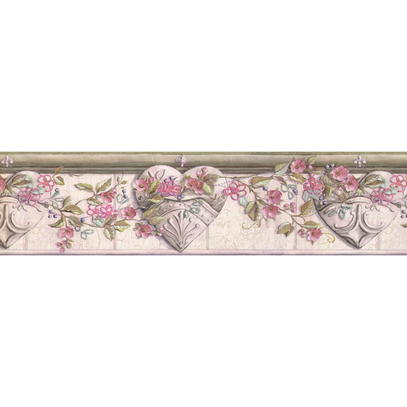 Download Astoria Grand Kohr Flowers On Vine Over Hearts Vintage Retro Design 15 L X 6 W Floral And Botanical Wallpaper Border Wayfair