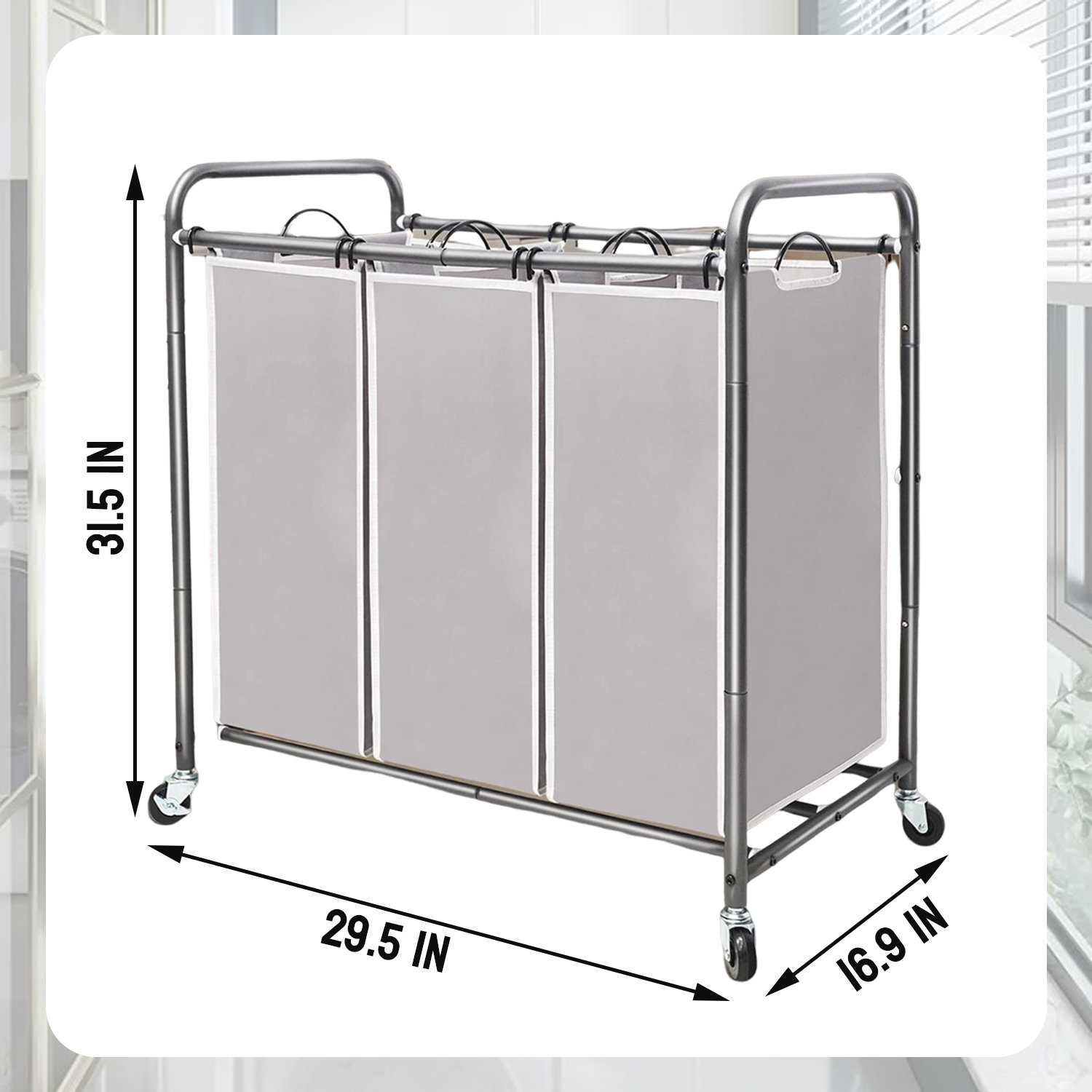 Latitude Run® 3 Section Laundry Sorter, 3 Bag Laundry Hamper Cart With