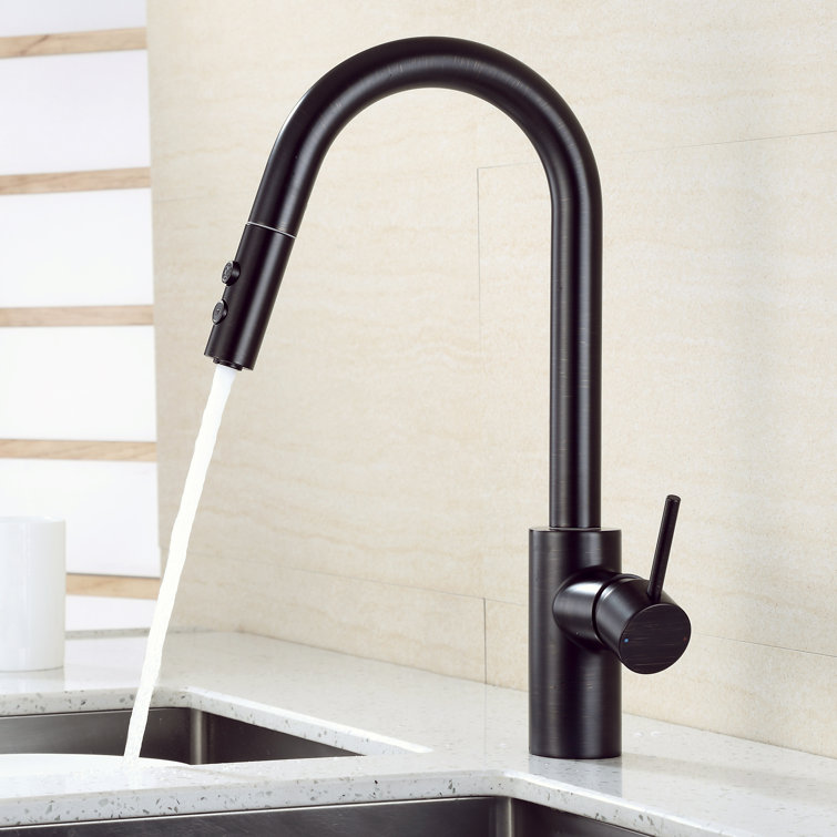 Contemporary Pull Down Single Handle Kitchen Faucet with Accessories