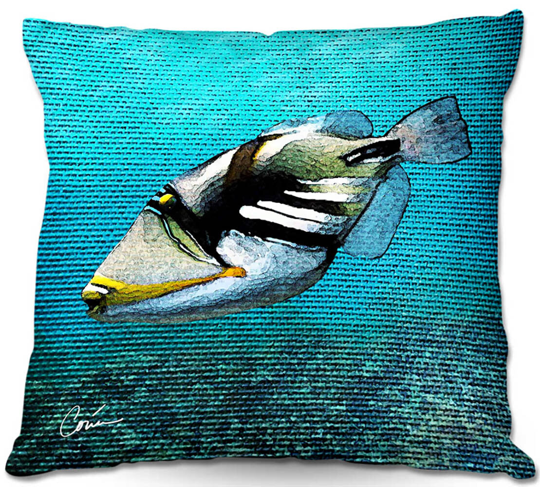 Elegant square linen throw pillow cushion cover tropical fish double sides print