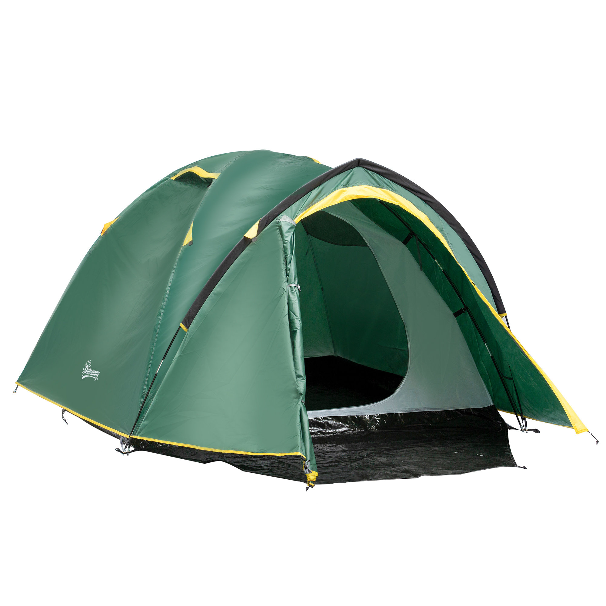 Outsunny Camping Dome Tent 2 Room For 3 4 Person With Weatherproof Vestibule Backpacking Tent Large Windows Lightweight For Fishing Hiking Green Wayfair