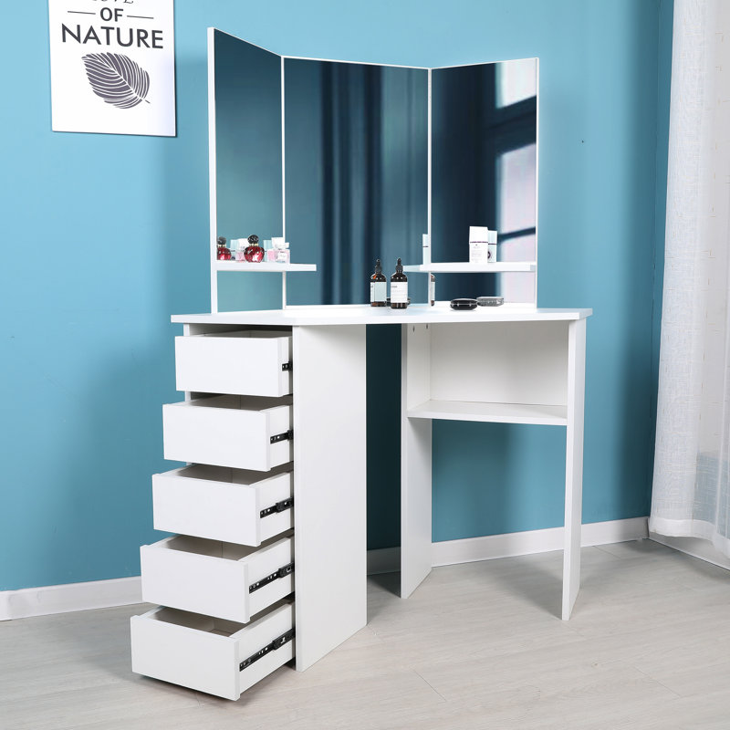 Trule Teen Cormier Corner Makeup Vanity With Mirror Wayfair