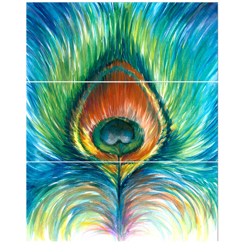 East Urban Home Peacock Feather Oil Painting Print Multi Piece