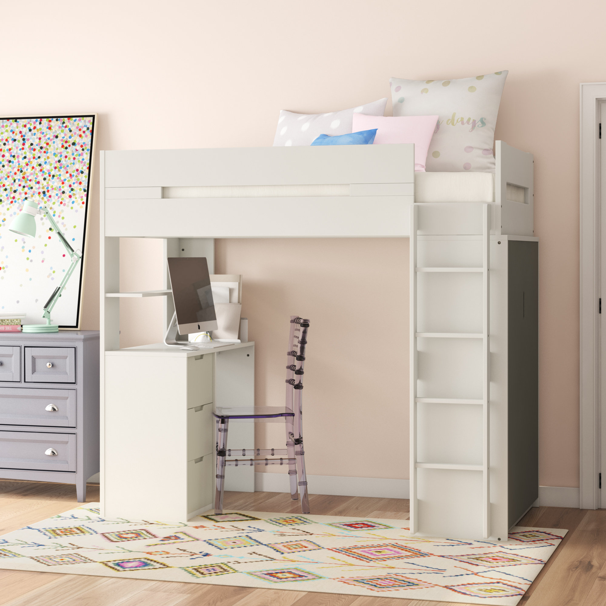 bunk bed with closet and desk