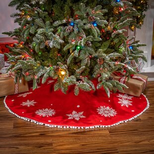 Personalized 54” Christmas Tree Skirt Burgundy Velvet with Ivory/Cream or White Quilted Trim 