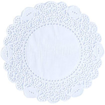 Machine Embroidered Doilie with Light Blue Edging Floral and Scroll Work Pattern 9 Inch