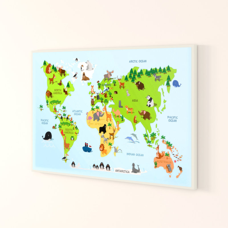 Harriet Bee Feemster World Map Cartoon And Colorful Framed Art Reviews Wayfair