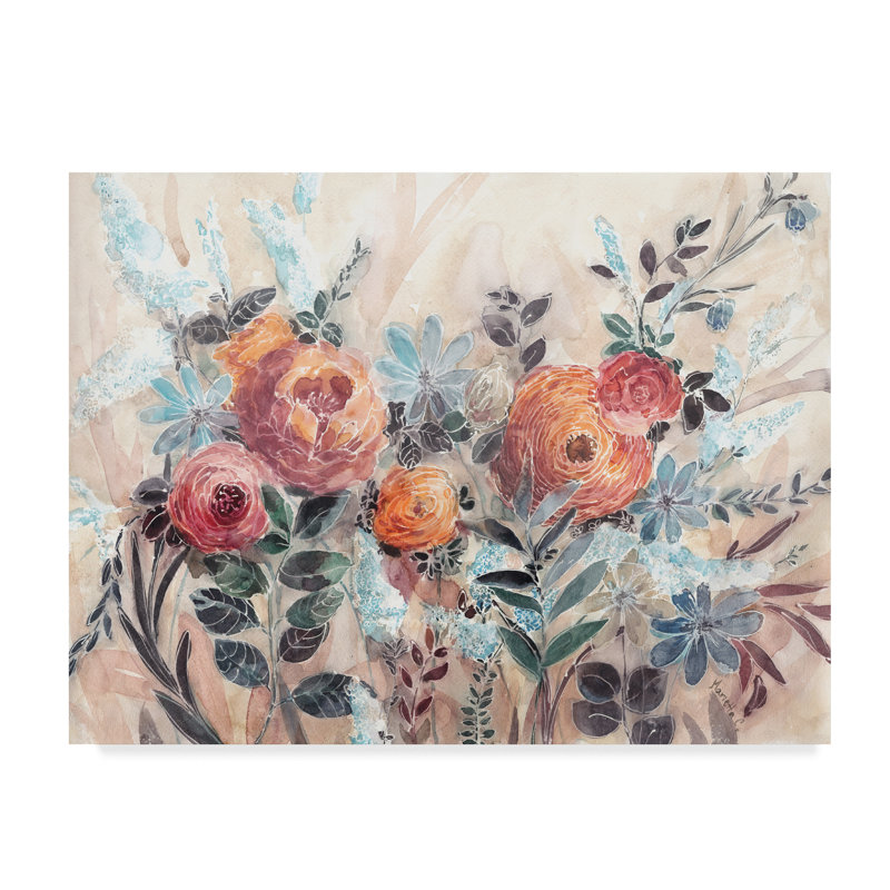 Charlton Home White Line Floral Acrylic Painting Print On