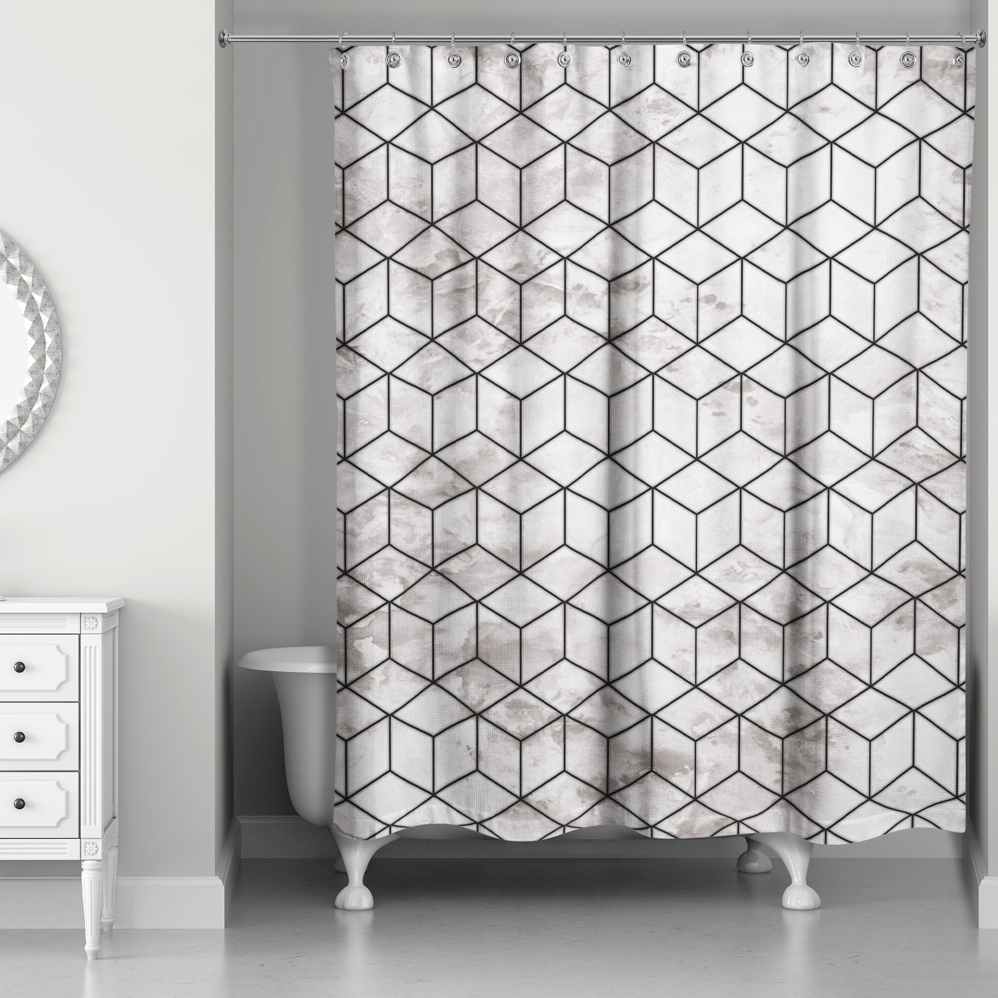 Everly Quinn Bellamira Marble Geometric Cube Single Shower Curtain Reviews Wayfair Ca
