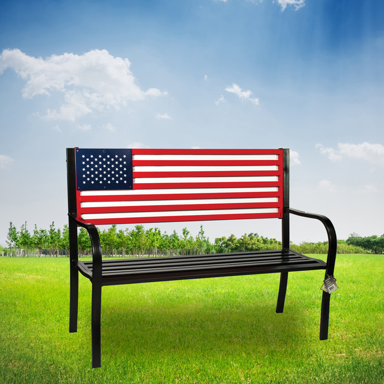 August Grove® Belvidera American Flag Metal Park Bench & Reviews ...