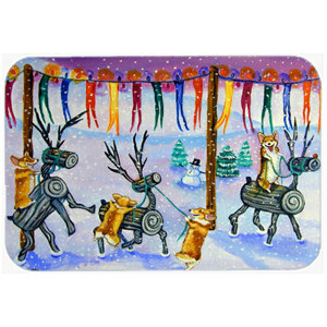 Corgi Log Reindeer Race Christmas Kitchen/Bath Mat