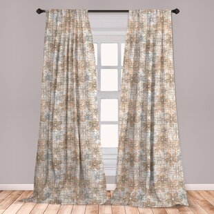 Ambesonne Floral Curtains Sketch Style Floral Background With Grid Squares Pattern Geometric Line Art Window Treatments 2 Panel Set For Living Room