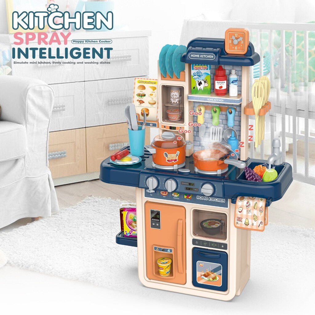 Role Play Kids Kitchen Playset With Real Cooking Spray And Water Boiling Sounds 