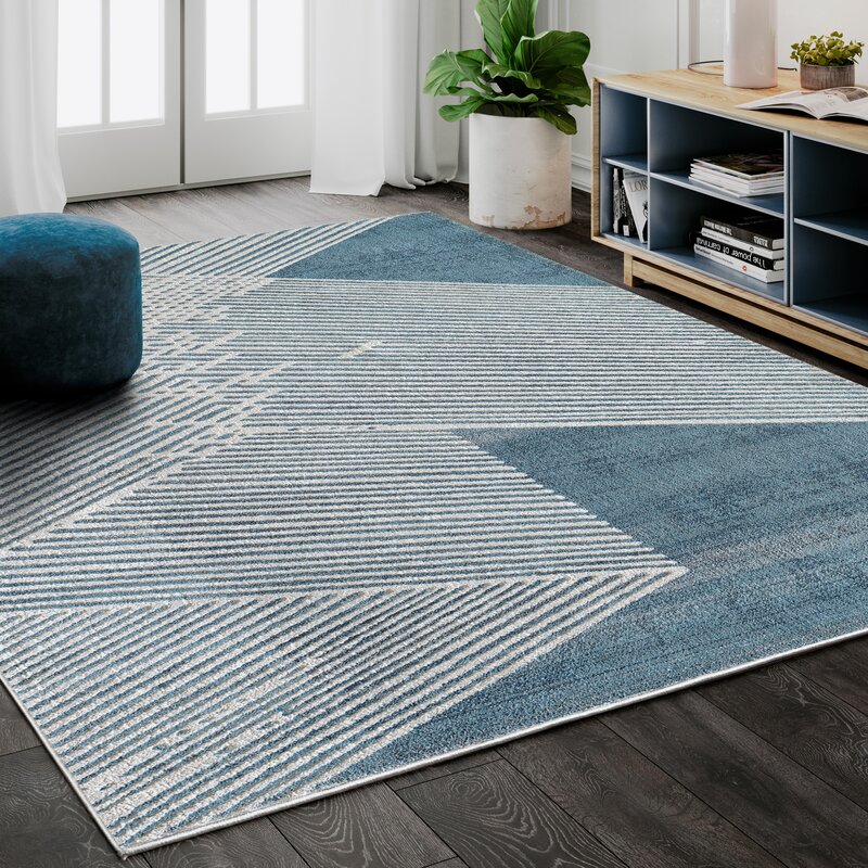 Ebern Designs Soeren Geometric Light Blue Area Rug | Wayfair