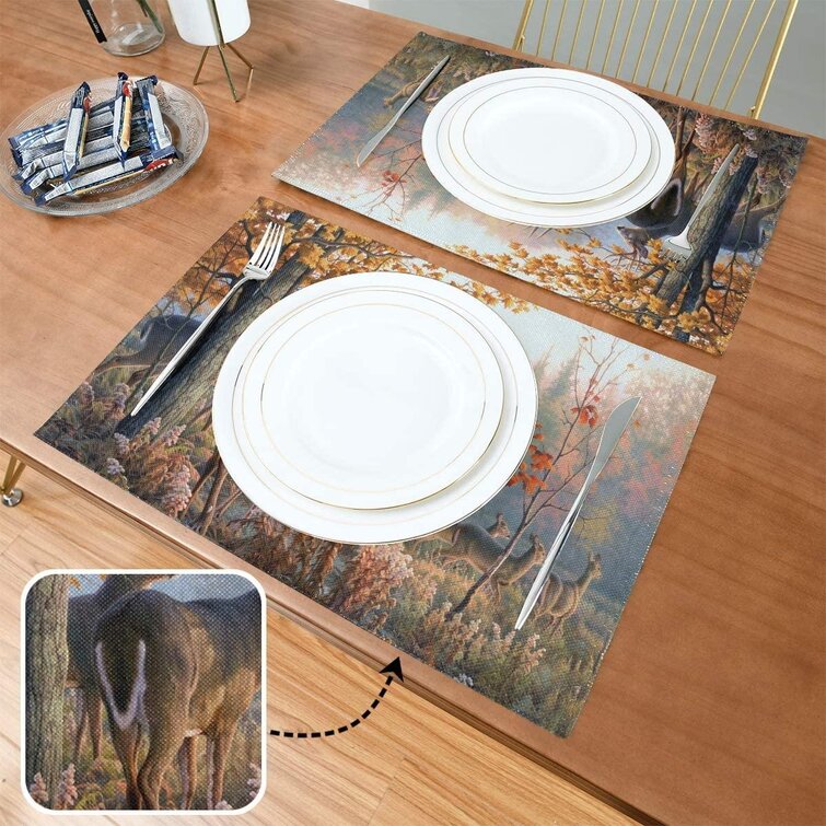 My Daily Autumn Fall Tree Oil Painting Placemats for Dining Table Set of 6 Heat Resistant Washable Polyester Kitchen Table Mats 