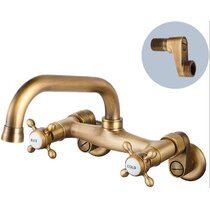 Yadianna Basin Mixer Tap Wall-Mounted Concealed Bathroom Sink Faucet Brushed Retro Brass Antiquefaucet Golden Widespread Wall Mounted Beautiful Practical 