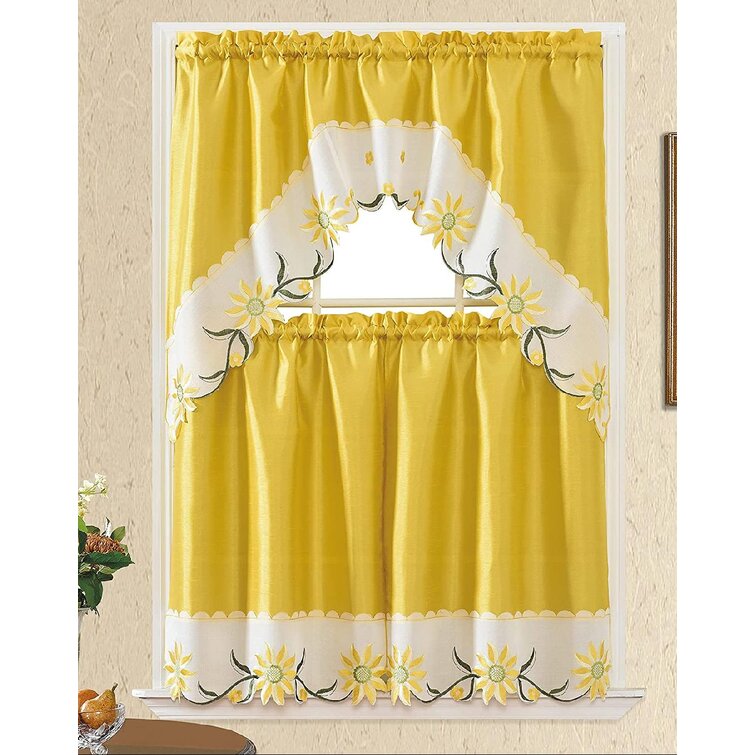 Tier/Swag 3 Pc Wine & White Sheer Window Curtain Set Fruit Basket Embroidery