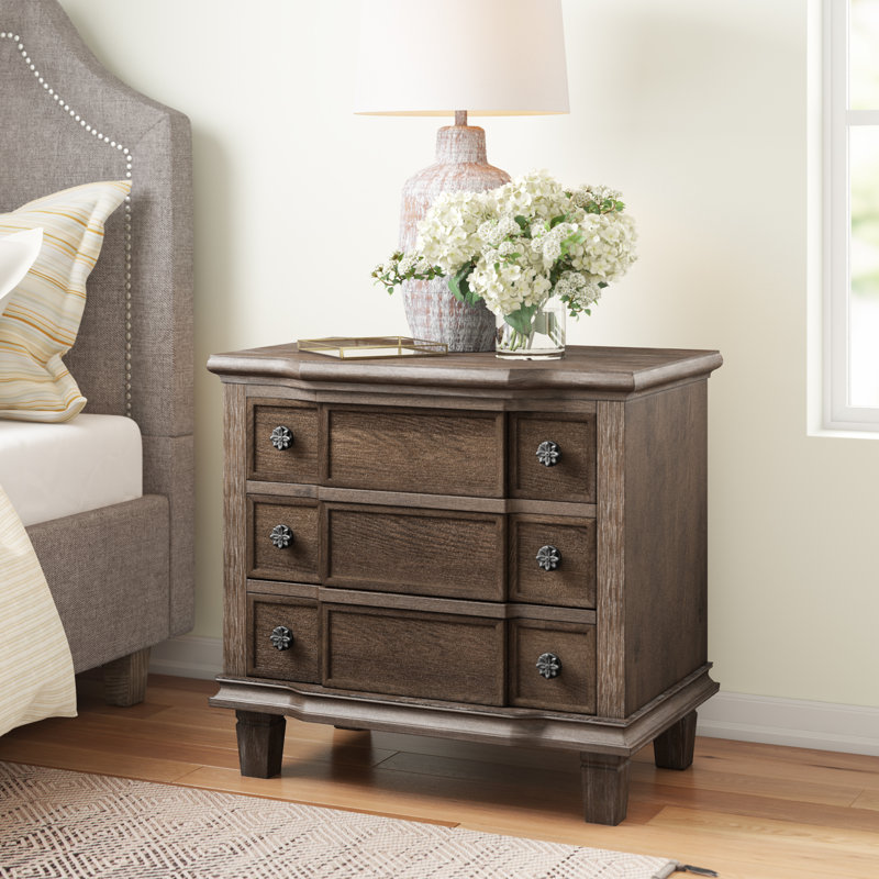 Three Posts Lavada 3 Drawer Nightstand In Weather Oak Wayfair