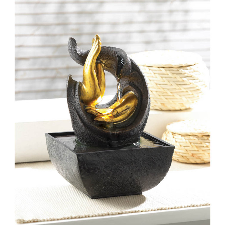 Golden Hands w/ LED Light Accent Indoor Tabletop Water Fountain Electric 