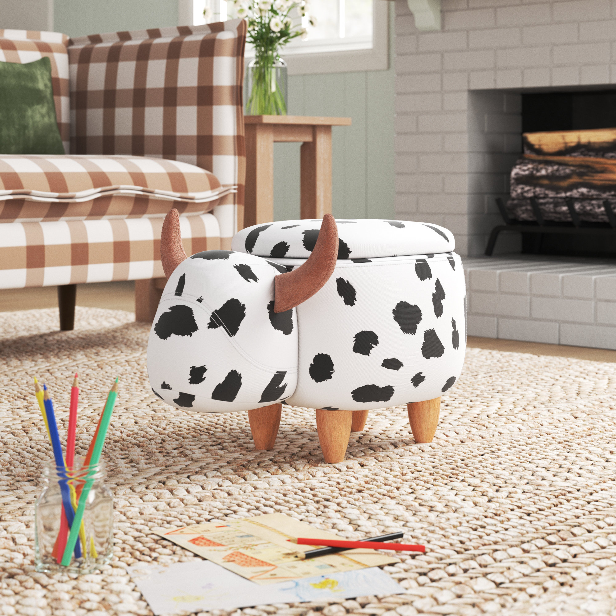 Ottomans Accent Decor Bench Wood Cushion Pouf Animal Shape Foot Stool for Kids Living Room Elephant Shape 