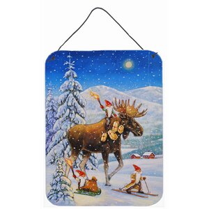 Christmas Gnome Riding Reindeer by Charles Gouling Painting Print Plaque