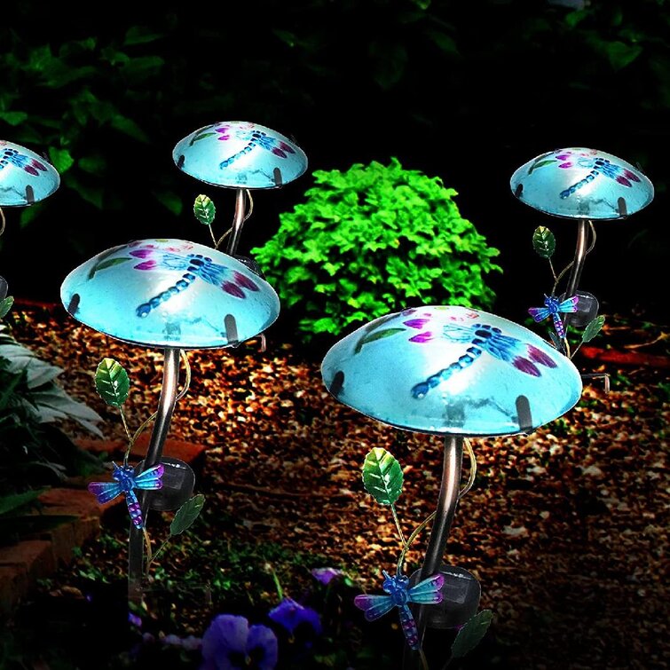 Dragonfly Solar Mushroom Stake glass outdoor yard lighting 
