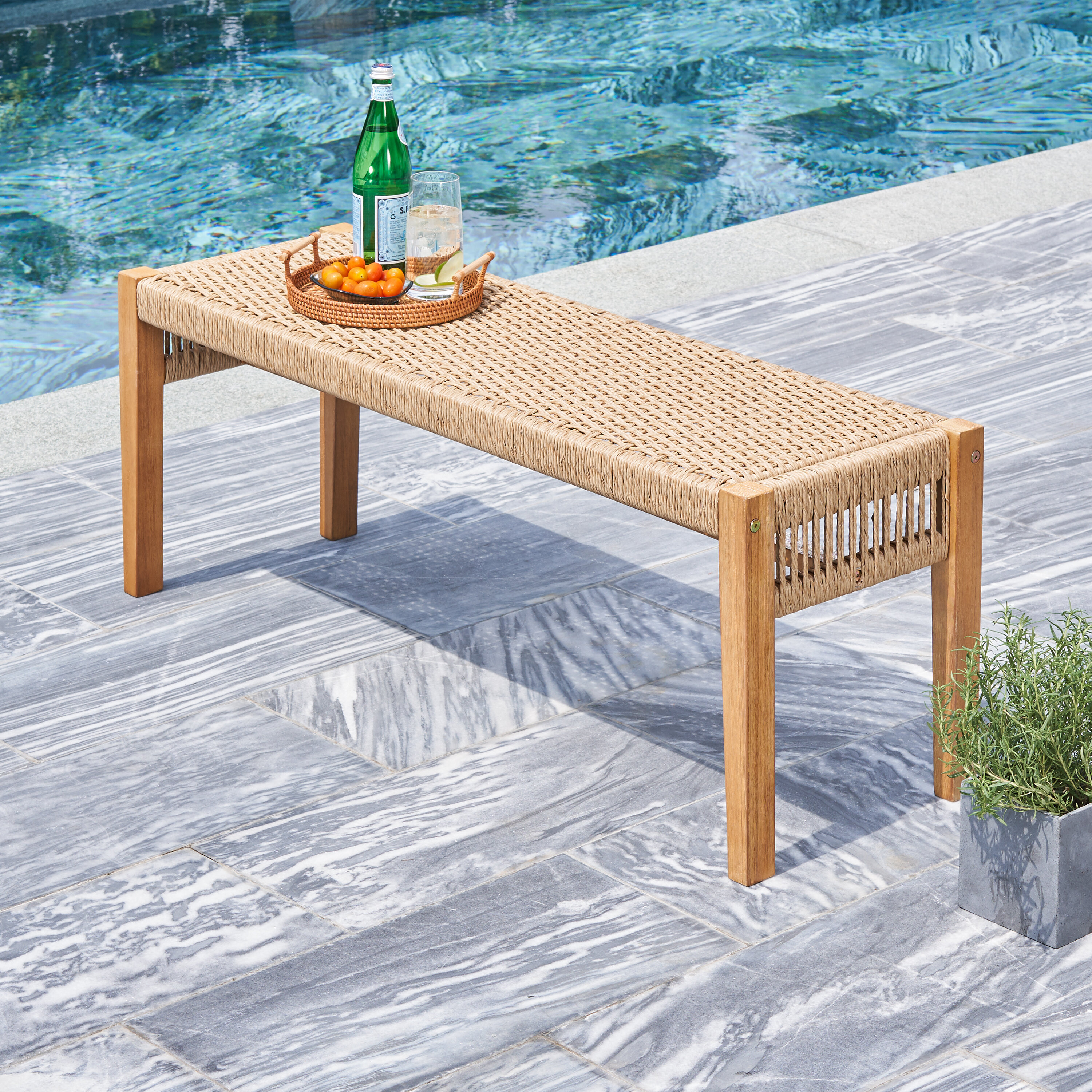 rattan 2 seater bench with table