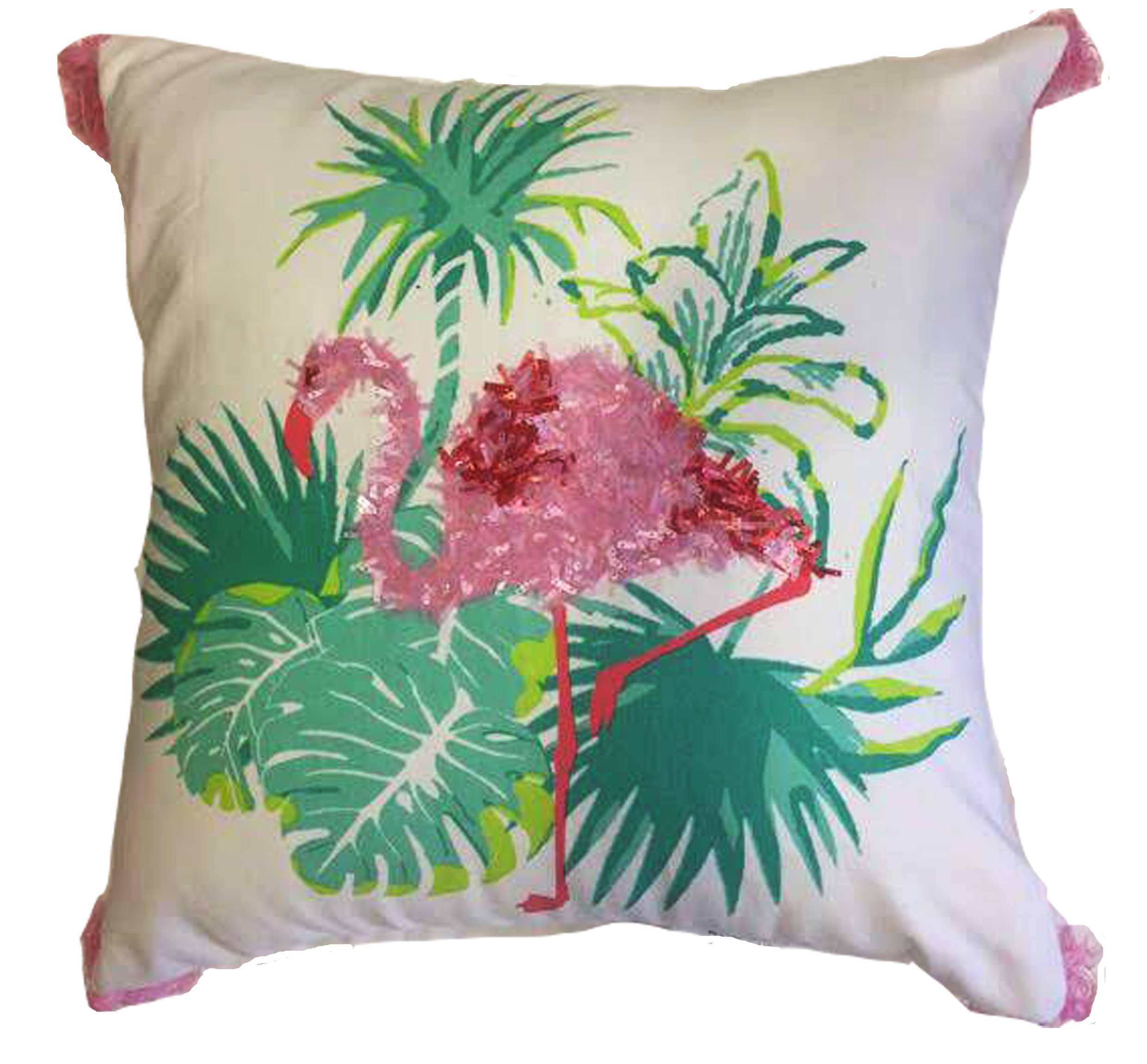 Bay Isle Home Daryl Beaded Flamingo Decorative Cotton Throw Pillow