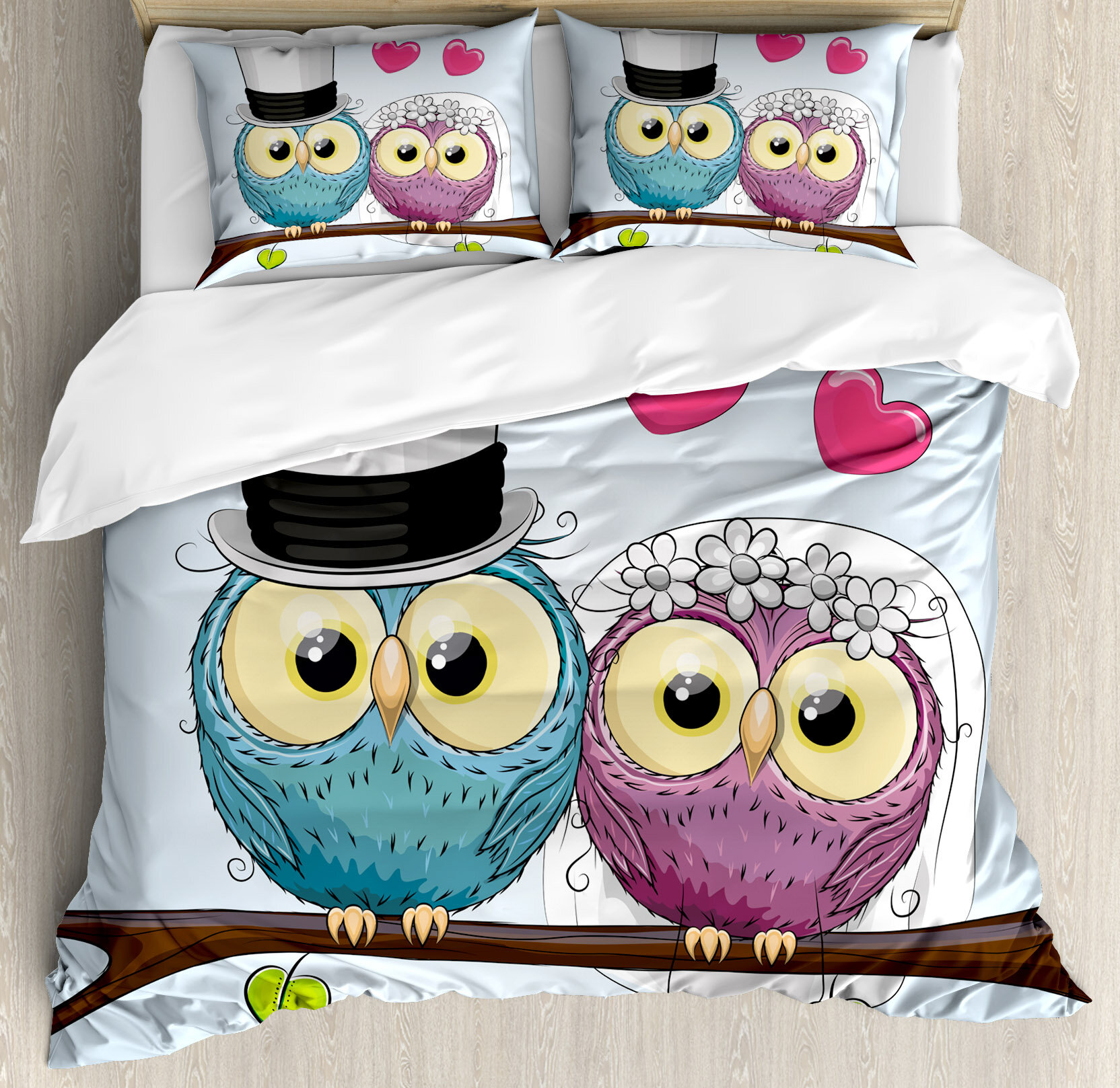 Owl Duvet Cover Set Polycotton Cute Owls Printed Quilt Covers Set