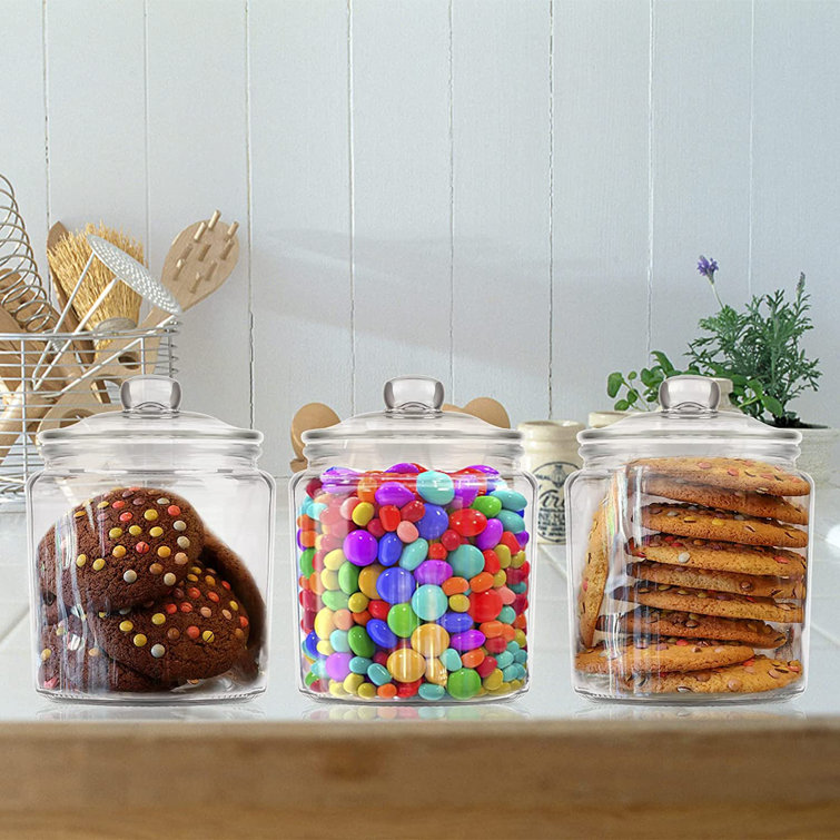3 Pack 34 Oz Food Glass Jars With Airtight Lids For Cookies Candies Flour 1  Liter Sealed Canisters Jar Sets For The Kitchen Pantry Large Clear Storage  ...