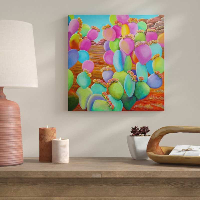Bungalow Rose Prickly Pear Cactus Eye Candy Acrylic Painting