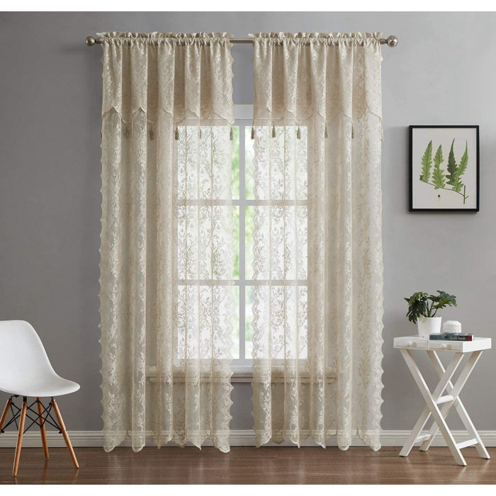 F-CHU Net Curtains Sheer Lace Curtains For Bedroom 55 X 54 Inch Beige 2