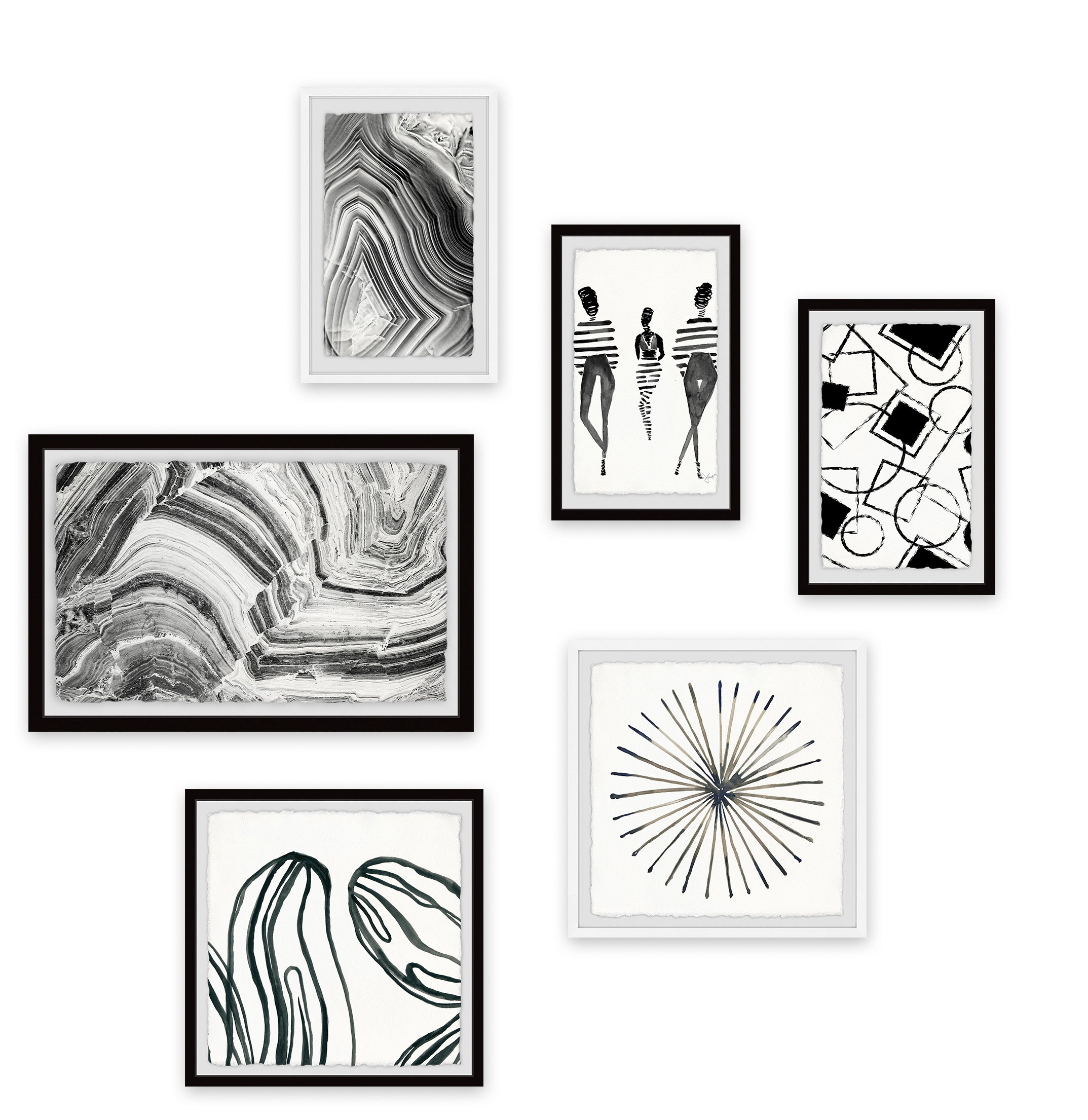 Dovecove Spoked Patterns Hexaptych 6 Piece Picture Frame Gallery Wall