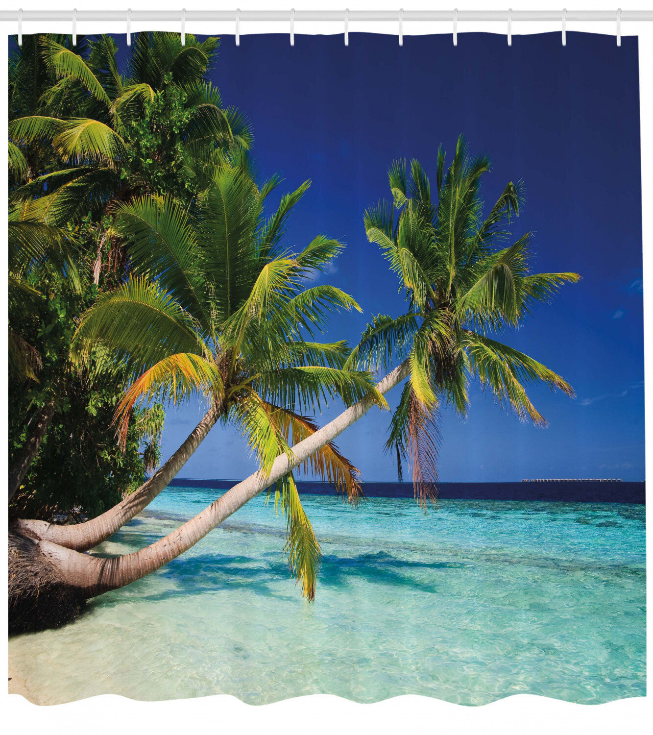 Island Shower Curtain Palm Coconut Trees Beach Print for Bathroom 