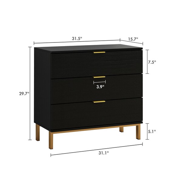 Everly Quinn Lavale 29.7'' Tall 3 - Drawer Nightstand in Black ...