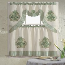 NOT BEIGE Embroidery Curtains Set: 2 Tiers & Swag by H & M 3 pc RED, OWL 