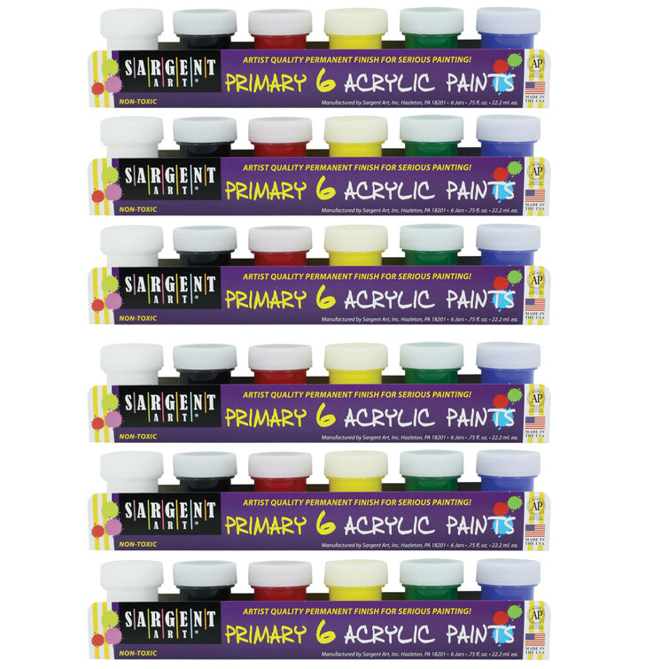 wayfair.com | Sargent Art Inc Acrylic Paint Set, Primary Colors, 6 - 0.75Oz Pots Per Set, 6 Sets (Set of 6)