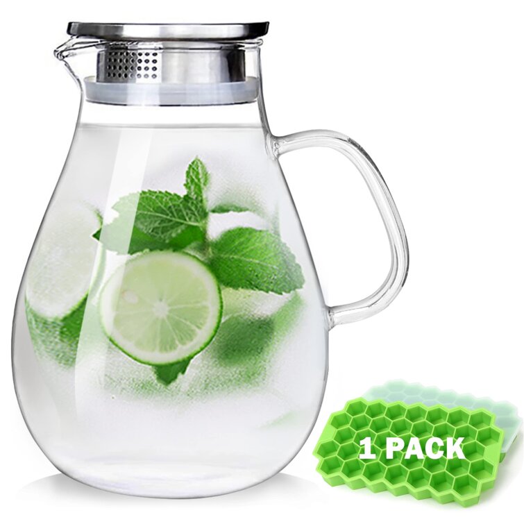 Glass Pitcher with Lid Spout Heat Resistant for Water Coffee Juice Beverage 
