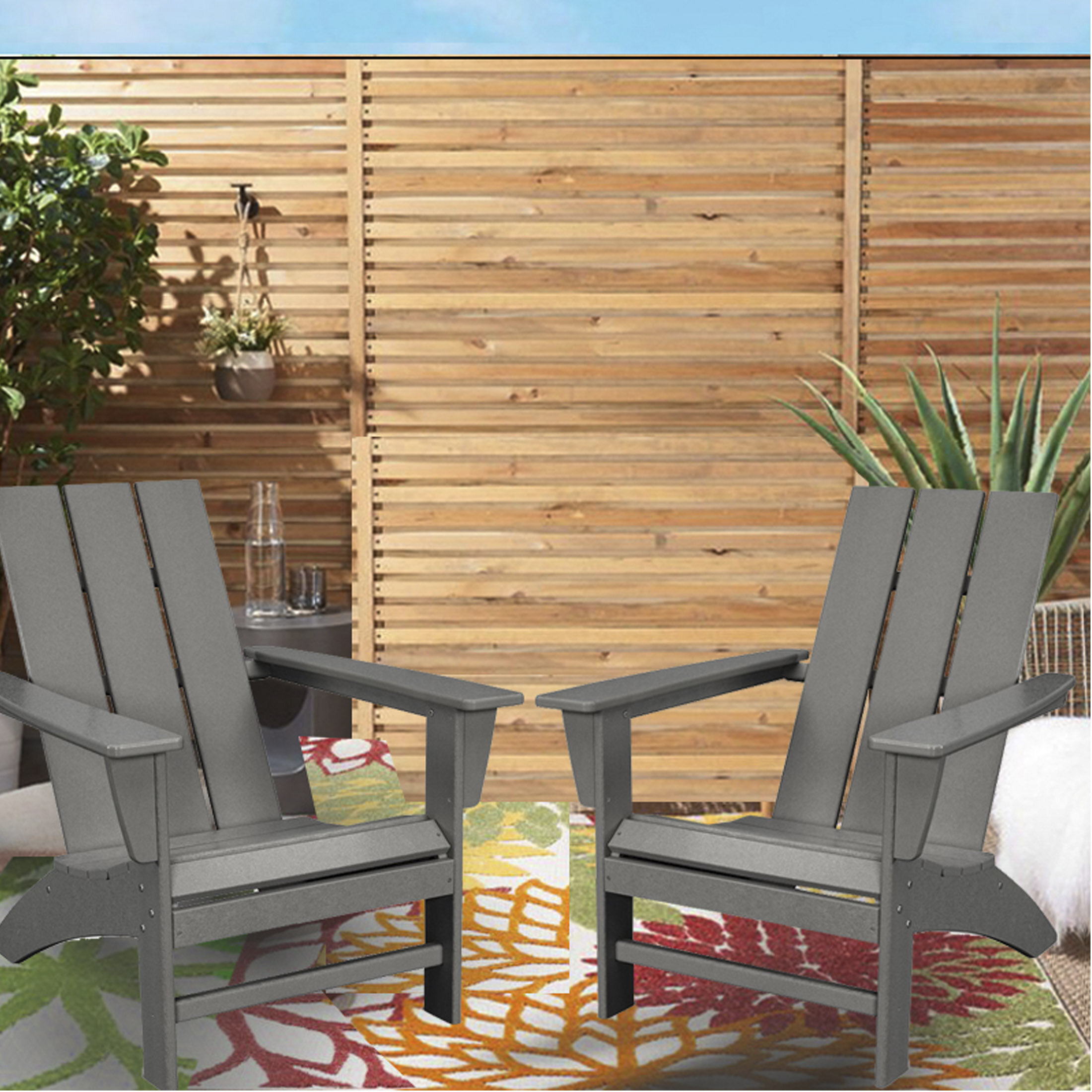 Patio Adirondack Chair Curve-Back Slate Polywood Outdoor w/ UV Protection Blue 