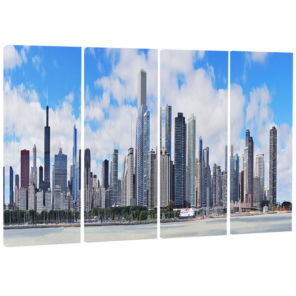 Designart Chicago City Urban Skyline 4 Piece Photographic Print On Wrapped Canvas Set Wayfair
