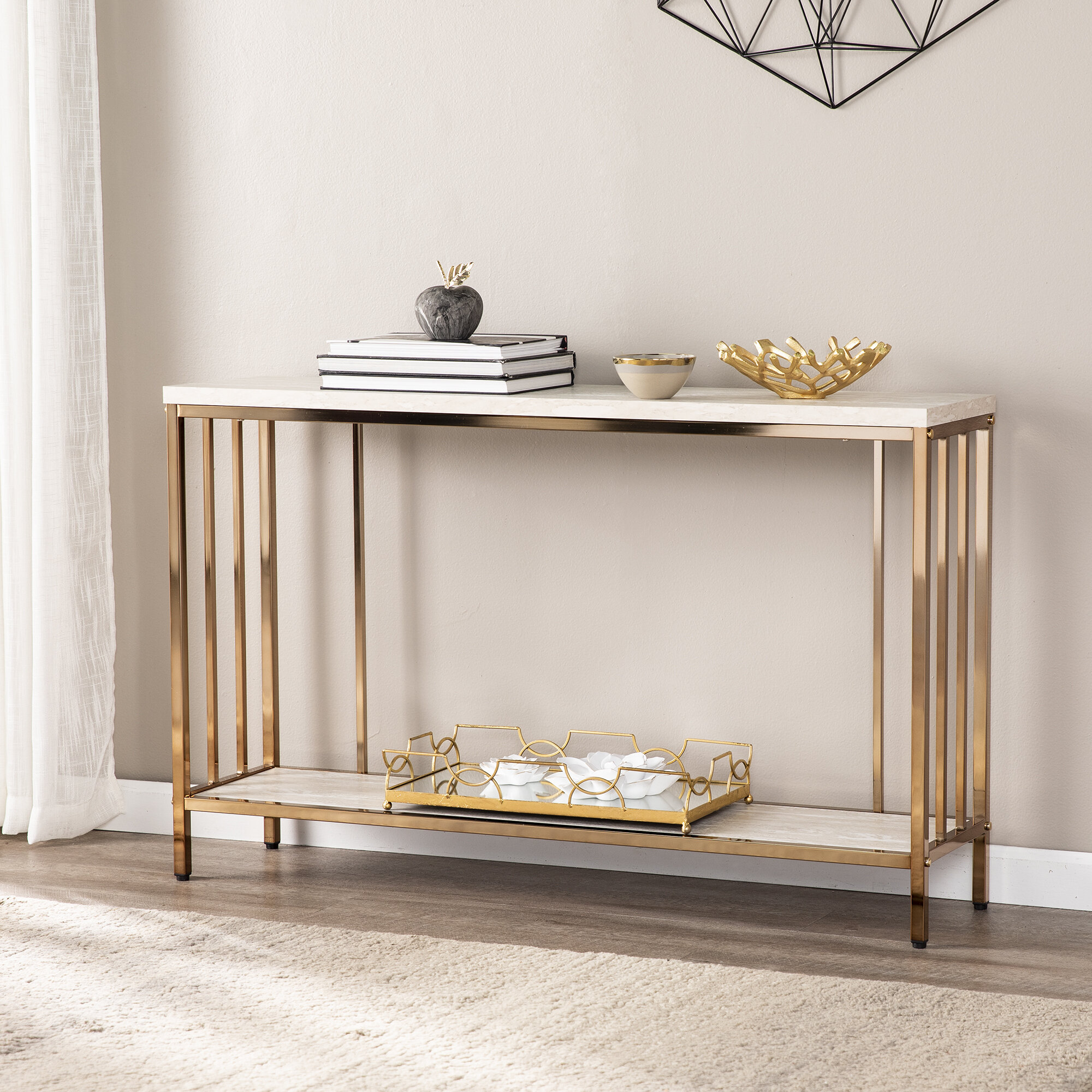 wood glass console table