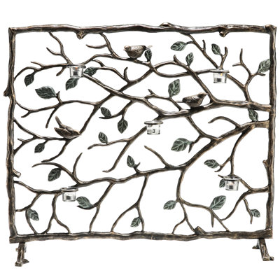 Spi Home Bird And Branch 1 Panel Aluminum Fireplace Screen