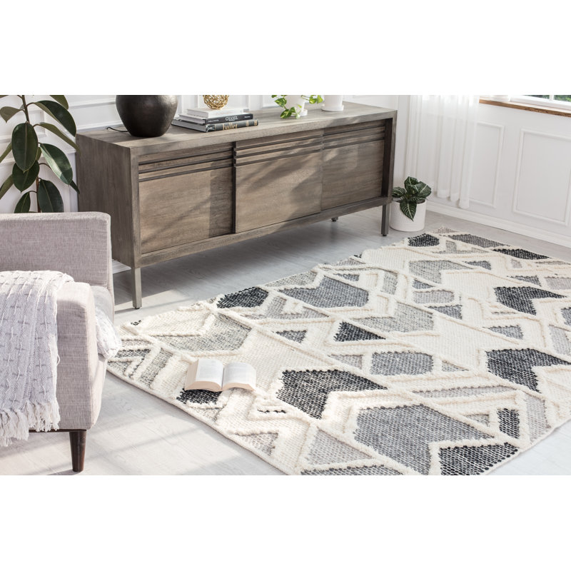 Millwood Pines Beauvais Geometric Handmade Flatweave Jute Sisal Blue Gray Ivory Area Rug Wayfair