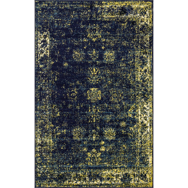 Mistana Brandt Oriental Navy Blue Yellow Beige Area Rug Reviews
